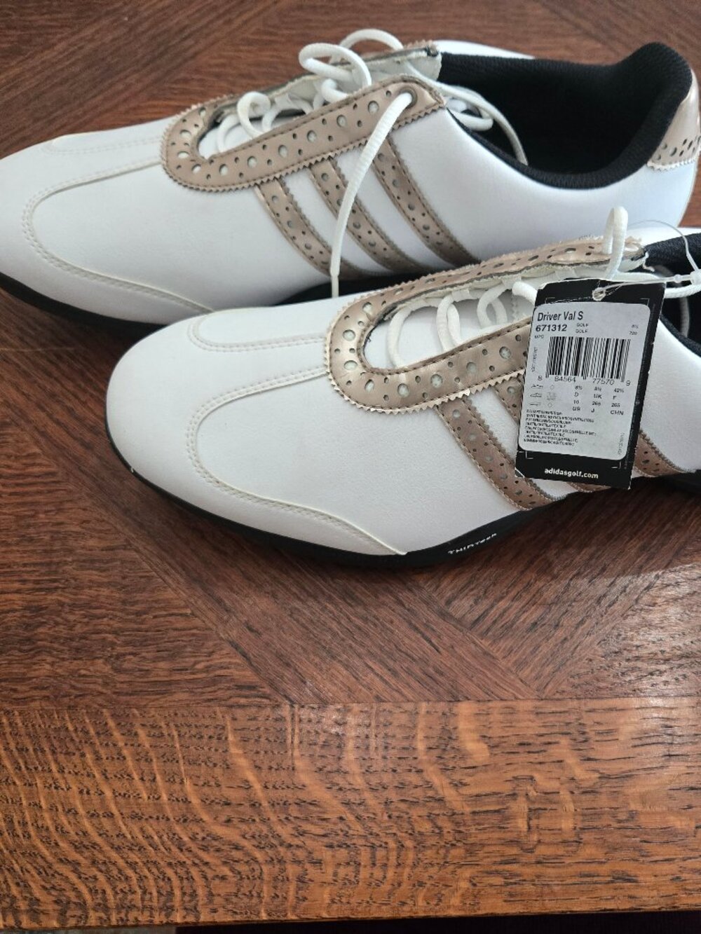 Adidas Golf Shoes Driver Val White Gold Stripes Size NWT